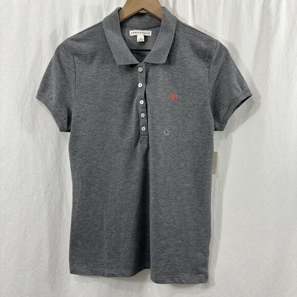 Aeropostale Tops - Aeropostale A87 Solid Grey Pique Short Sleeve Polo Shirt Womens XL Preppy Casual